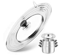 Coperchio universale per padelle e pentole 24/26/28/30/32 cm, in acciaio inox e vetro temperato coperchio con manico resistente al calore, foro del vapore e bordo graduato, coperchio universale