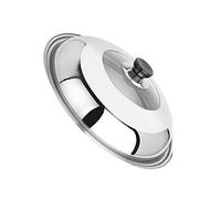 Coperchio wok con pulsante rotondo in acciaio inox con vetro trasparente, diametro 30-36 cm