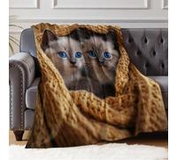 Coperta 150 x 200 cm Due gatti Plaid Morbido in Flanella per Ragazze Ragazzi Adulti, Coperta Calda per Casa e Relax