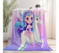 Coperta 150 X 200 Cm Fiaba Ragazza Unicorno Blu Rosa Microfibra Morbida Per Calore E Freschezza - Ideale Per Letto Divano - Versatile Lavabile In Macchina - Perfetta Per Tutte Le Stagioni