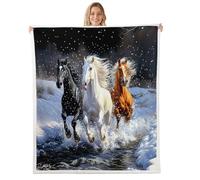 Coperta 3D con cavalli che corre, animali selvatici, decorazione per bambini, adolescenti, adulti, inverno, neve, acqua, stampa moderna, in pile, per ufficio, auto, divano, 50 x 60 cm