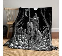 Coperta 3D di Halloween in flanella calda 150 x 200cm - Plaid accogliente per autunno/inverno - Arti oscure Morte dello scheletro - Divano, letto, decorazione casa