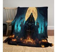 Coperta 3D di Halloween in flanella calda 220 x 240cm - Plaid accogliente per autunno/inverno - Fantasia oscura Altare della Morte - Divano, letto, decorazione casa