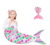 Coperta a coda di sirena, 110 x 40 cm, coperta da ragazza con stelle glitterate, con forcine per capelli, morbida e calda coperta in peluche, Colore: rosa., S