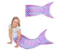 Coperta a coda di sirena, coperta con coda e pinne, per tutte le stagioni, morbida, regalo di Natale e compleanno per bambina (145 x 50 cm)