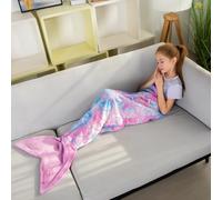 Coperta a coda di sirena scintillante, indossabile, carina e accogliente, morbida flanella arcobaleno, colorata, coperta a coda di sirena per bam