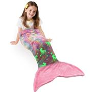 Coperta a coda Glow in the Dark Mermaids, morbida coperta morbida e calda in pile morbido e morbido, modello a squame di pesce 155 x 50 cm, unicorno rosa