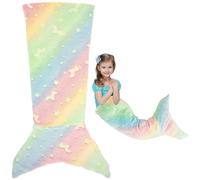 Coperta a forma di coda di sirena, 50 x 100 cm, coperta luminosa a forma di sirena, regalo per ragazze, ultra morbida, in flanella, motivo squame di pesce, coperta per il compleanno dei più piccoli