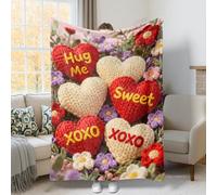 Coperta a forma di cuore, romantica coperta in pile rosso con abbracci e baci per San Valentino, morbida e accogliente, decorativa, per divano, letto, sedia, auto, ufficio, scrivania, 101 x 152 cm