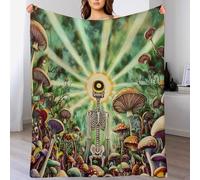 Coperta a forma di fungo con occhio mistico, morbida, leggera, calda e accogliente, in flanella verde con teschio, per divano, letto e viaggio, 50"x60"