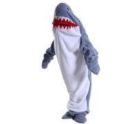 Coperta a forma di squalo per adulti, coperta indossabile con cappuccio, super morbida e accogliente, coperta indossabile, sacco a pelo, cosplay, costume da squalo, idea regalo, Blu foschia, S for