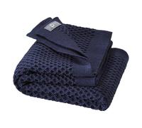 Coperta a maglia a nido d'ape, per neonati e bambini, 100% lana merino biologica, morbida e calda, 80 x 100 cm, sostenibile e equa, in bel motivo a maglia a nido d'ape, prodotta in Germania, indaco