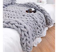 Coperta a maglia grossa, 122 x 180 cm, calda coperta in ciniglia lavorata a mano, decorazione per la casa, morbida coperta in pile traspirante, per divano, letto, divano, miglior regalo (grigio)
