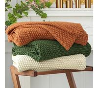 Coperta a maglia grossa leggera in 100% cotone biologico per divano, letto, asilo, stile rustico, shabby chic, moderno, 152,4 x 203,2 cm, con sacchetto per il lavaggio, colore: arancione bruciato