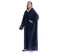 Coperta a Maniche Lunghe con Cappuccio,Oversized Wearable con Cappuccio, Super Spessore Caldo Fleece Sherpa Cozy Blanket Hoodie con Tasche e Maniche (Blu Marino)