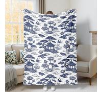 Coperta a pagoda, tradizionale orientale con nuvole di ninfea, nessuna coperta in flanella blu navy, morbida e leggera, decorativa, per divano, letto, auto, sedia, ufficio, scrivania, 152 x 203 cm