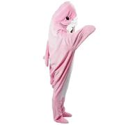 Coperta a quadri a forma di squalo indossabile, morbida e calda, in peluche, pigiama, grazioso sacco a pelo in flanella, accessorio for la casa(Pink,155cm)