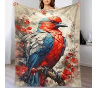 Coperta accogliente con dipinto di uccelli rossi e blu, spessa e personalizzata, per bambini, per divano, papà, 100x130 cm