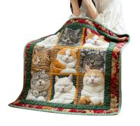 Coperta - Adorabile flanella calda con stampa gatto, coperta decorativa morbida e confortevole per un maggiore comfort e stile, coperta in peluche leggera per l'uso tutto l'anno | per divano