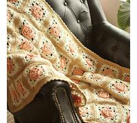 Coperta all'uncinetto per divano,Coperta tessuta a maglia fatta a mano,Coperta per Divano Decorativa Boho,Coperta Per Letto tessuta a fiori colorati per divano Reclinabile(75x48cm(30x19inch), Beige)