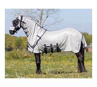 Coperta antimosche per cavalli con copricollo alto e maschera QHP Gris 165 cm (lunghezza totale: 215 cm)