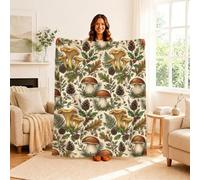 Coperta autunnale con funghi e foresta botanica, 101,6 x 127 cm | Motivo botanico della foresta, coperta di flanella, stile rustico del bosco, accoglienti toni della terra