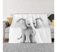 Coperta bianca stampata con elefanti, per tutte le stagioni, super morbida e accogliente, coperta in flanella calda per divano e letto
