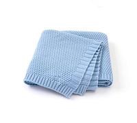 Coperta Bimbo in Maglia per Bambino, Surwin Baby Copertina Neonato Multiuso in Cotone Biologico per Carrozzina Culla Lettino Passeggino (80x100cm,Cielo blu)
