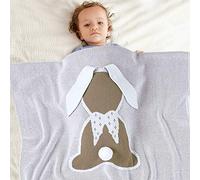 Coperta Bimbo in Maglia per Bambino, Surwin Stampa orecchie di coniglio Baby Copertina Neonato Multiuso in Cotone Biologico per Carrozzina Culla Lettino Passeggino (Cachi,100x80cm)