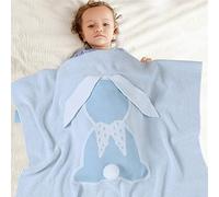 Coperta Bimbo in Maglia per Bambino, Surwin Stampa orecchie di coniglio Baby Copertina Neonato Multiuso in Cotone Biologico per Carrozzina Culla Lettino Passeggino (Blu acqua,100x80cm)