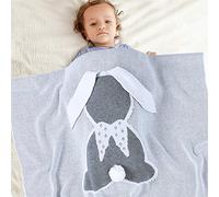 Coperta Bimbo in Maglia per Bambino, Surwin Stampa orecchie di coniglio Baby Copertina Neonato Multiuso in Cotone Biologico per Carrozzina Culla Lettino Passeggino (Grigio,100x80cm)