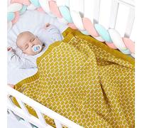 Coperta Bimbo in Maglia per Bambino, Surwin Stile mattone griglia Baby Copertina Neonato Multiuso in acrilico Biologico per Carrozzina Culla Lettino Passeggino (Giallo senape,100x80cm)