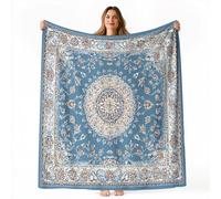Coperta Blu-Grigio in pile morbida e leggera con stampa Bohémien Geometria Fiore, Coperta in flanella 180x200 cm per letto divano viaggi campeggio per tutte le stagioni