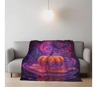 Coperta Calda Fantasia Flannel Blankets Astratto Chauve-souris Zucca Warmer Accogliente e Spessa Blanket per ragazzi e ragazze 130 x 150cm,Viola Orange