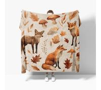 Coperta Carina 70x100cm Coperta Divano Morbida Accogliente Motivo a Foglia D'Acero Autunnale Con Volpe Coperta Copriletto Pelosa, Coperta di Flanella Blanket Marrone Chiaro Coperte per Cani