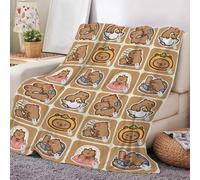 Coperta Cartoni Coperte da Letto Capybara Coperta di flanella Cartoni Animati Stampa Morbida Coperte Comfort Calda Microfibra per Tutte le stagioni, morbida per camera da letto,ufficio, divano