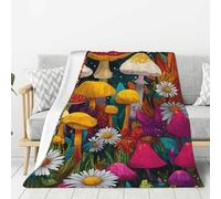 Coperta Cheerful Colorful Mushrooms with Flowers Leggera Coperta di Flanella Soffice Plaid Pile per Letto intérieur Adulti M