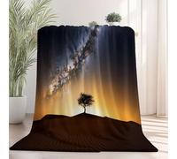 Coperta Cielo stellato nel deserto, albero solitario Pile Divano Morbida Coperte per Letto Singolo Matrimoniale Giallo Blu scuro Soffice e Calda Coperta Pile Invernale per Bambini Adulti 220 x 240 cm