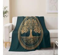 Coperta classica in flanella morbida per divano, 200 x 220 cm, verde scuro | Coperta in pile leggera, soffice, calda, di lusso, motivo geometrico, albero della vita, per camera da letto, divano, viaggi