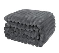 Coperta coccolosa - Coperta calda e soffice per letto e divano - Design a righe Mamma, Donne e Fidanzate (grigio scuro, 150x200cm)