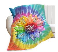Coperta colorata con stampa di girasole tie-dye God Says You are Rainbow Flower, coperta per divano, letto, decorazione regalo, morbida e accogliente, in pile felpato, biancheria da letto per amante