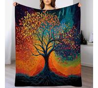 Coperta Colore Arancione Onirico Dipinto Ad Olio per Bambini e Bambine, Coperta con Stampa Albero Della Vita Foglie Morbido Comfort, per Tutte le Stagioni, Camera da Letto Ufficio Divano 100x150 cm