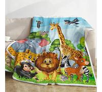 Coperta con animali della giungla, coperta in pile per bambini, morbida e accogliente coperta in flanella con stampa giraffa, elefante, leone, zoo, per adolescenti, ragazze, ragazzi, divano, 130 x 152