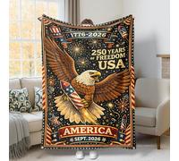 Coperta con aquila, stile patriottico, con razzo per il 4 luglio, rossa, pelosa, compatta, decorativa, per divano, letto, ufficio, scrivania, soggiorno, 127 x 152 cm