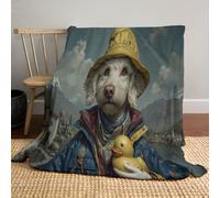 Coperta Con Cane Che Indossa Il Cappotto 130x150cm, Coperta Di Flanella Ritratto Di Animale Antropomorfo Come Copridivano, Copriletto O Copertas Da Salotto, Giallo