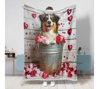 Coperta con cane pastore australiano, 101 x 127 cm, con rose in legno di legno, morbida e pelosa, per divano, viaggi, decorazione per la casa e il letto degli animali domestici