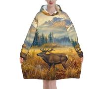 Coperta con cappuccio accogliente, coperta oversize in flanella con cappuccio e motivo cervi in autunno, regalo invernale perfetto per la famiglia e i propri cari