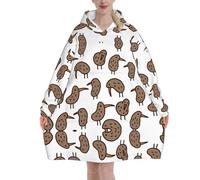 Coperta con cappuccio con bouquet di lavanda oversize indossabile coperta con cappuccio calda coperta felpa per donne uomini adolescenti, Kiwi - Uccello carino, 320g