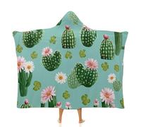 Coperta con cappuccio con cactus, in pile, con mantello e fiori di cactus, morbida coperta per adulti e bambini, comoda da indossare per campeggio, divano, serate di film, Multicolore, 40x50inch