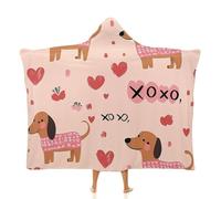 Coperta con cappuccio con simpatico bassotto, mantello in pile indossabile con cane innamorato, morbida coperta in peluche per adulti e bambini, comoda da indossare per campeggio, divano, serate